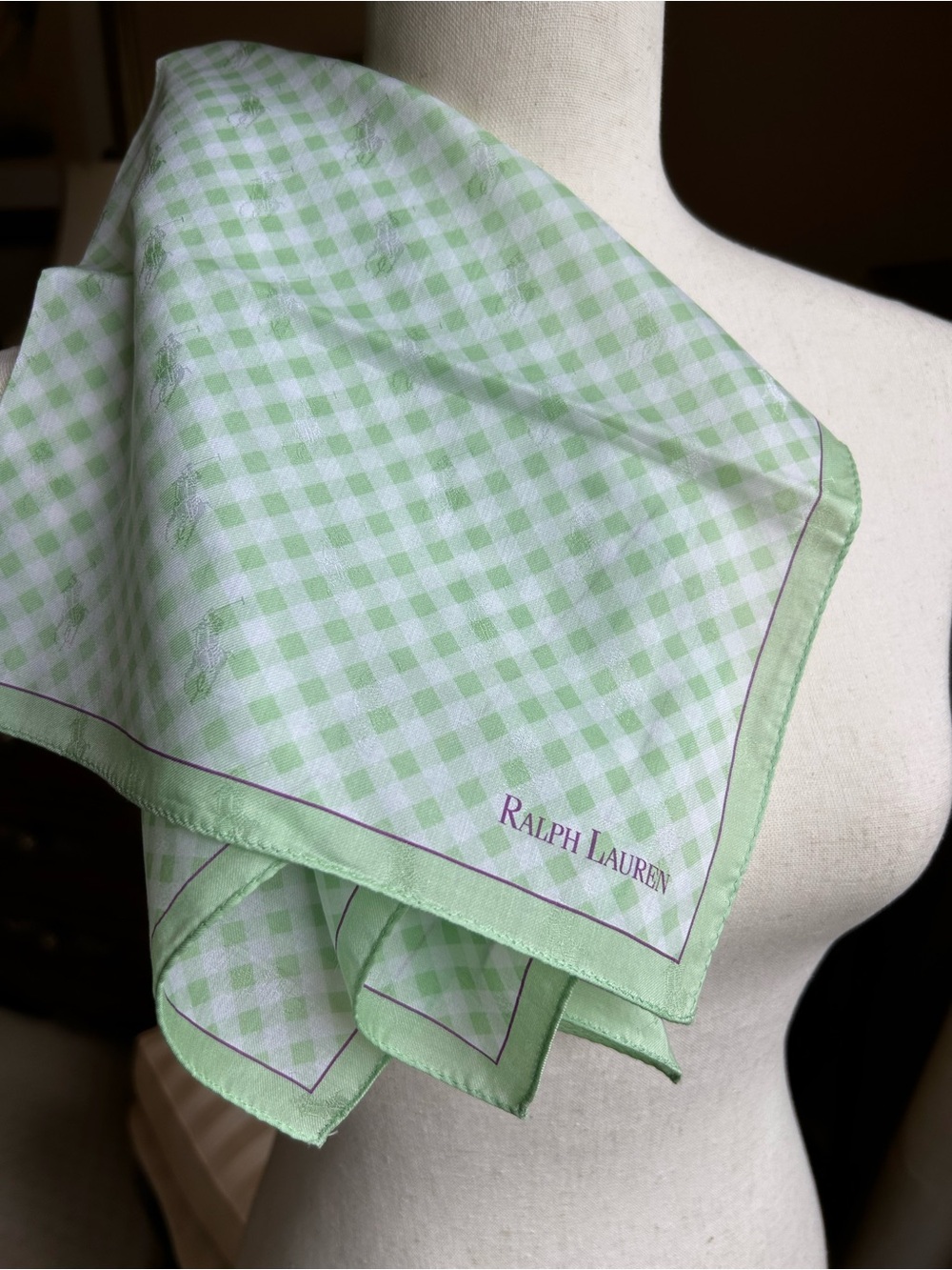 NWOT Ralph Lauren Spring Green Gingham Print Handkerchief